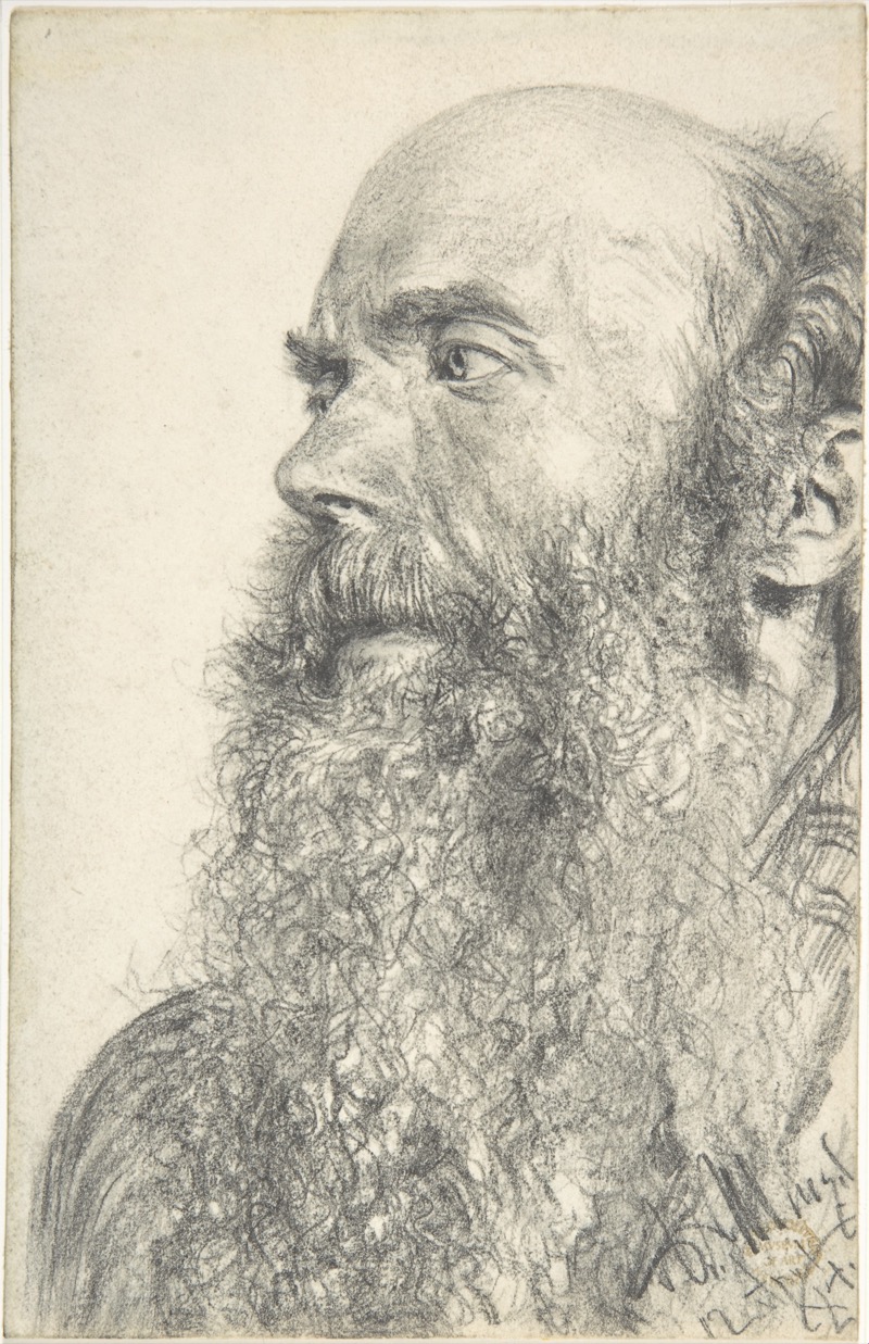 Head of a Bearded Old Man in Profile (Study) by Adolph Menzel