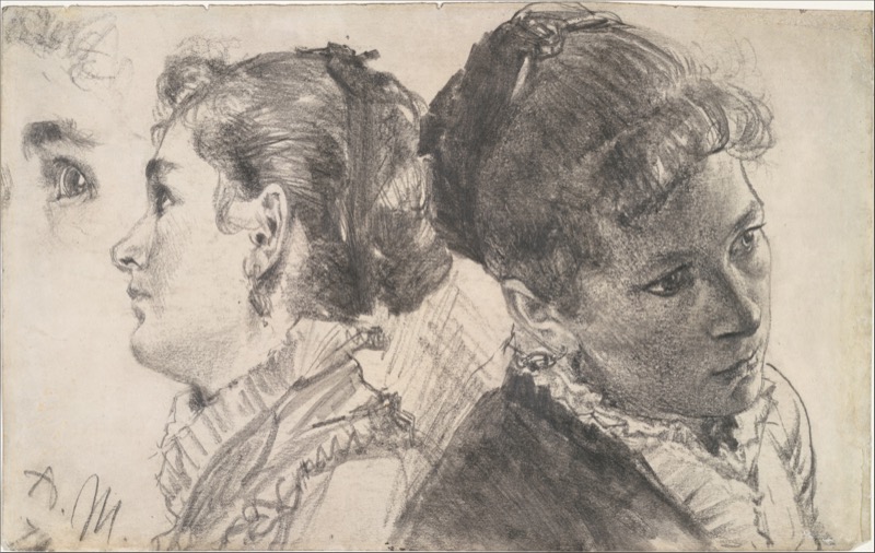 Studies of Two Women's Heads by Adolph Menzel