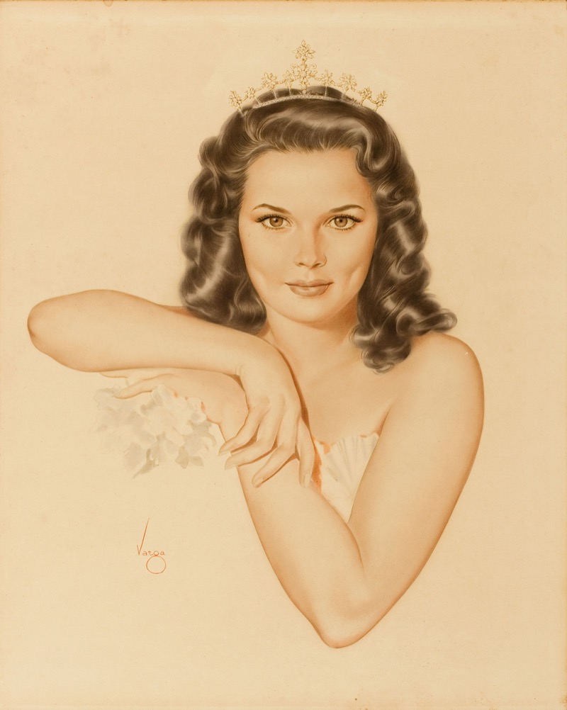 Varga Girl in Creamy White - Wide Composition by Alberto Vargas