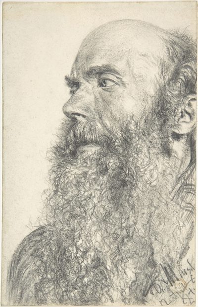 Head of a Bearded Old Man in Profile (Study) by Adolph Menzel