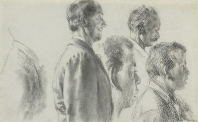 Studies of Male Heads in Profile by Adolph Menzel