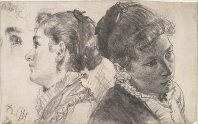 Studies of Two Women's Heads by Adolph Menzel