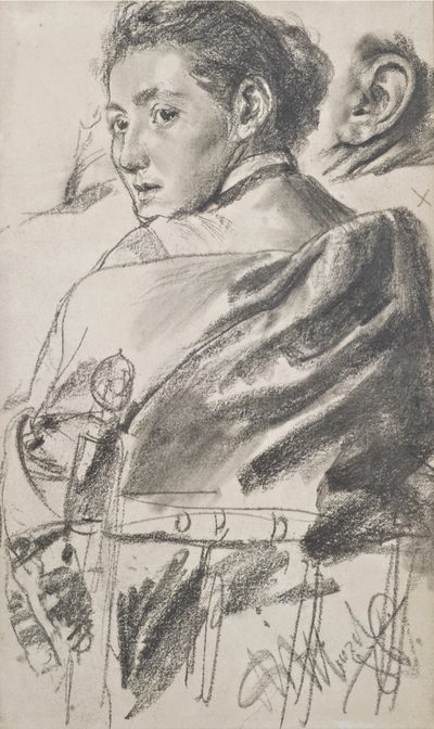 Woman Seen from the Back with Head Turned (Study) by Adolph Menzel
