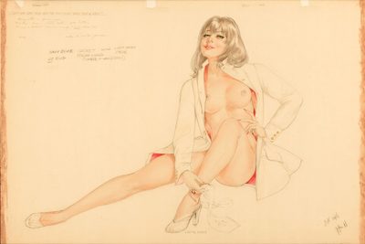 Pin-up Beauty in Golden Peach Tones by Alberto Vargas