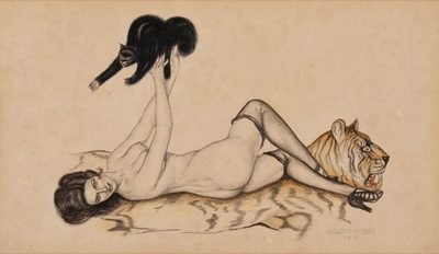 Pin-up Seductress in Warm Amber by Alberto Vargas