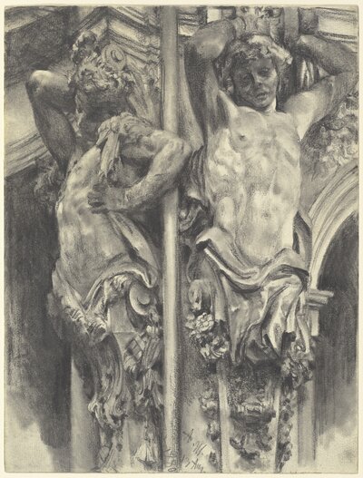Atlas Figures at the Wall Pavilion of the Dresden Zwinger by Adolph Menzel