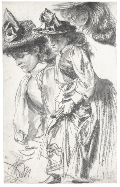 Two Ladies with Tall Hats by Adolph Menzel
