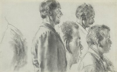 Bearded workers head in profile by Adolph Menzel