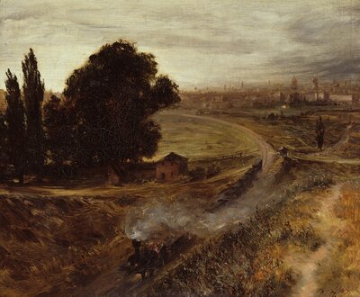 The Berlin-Potsdam Railway (Die Berlin-Potsdamer Bahn) by Adolph Menzel