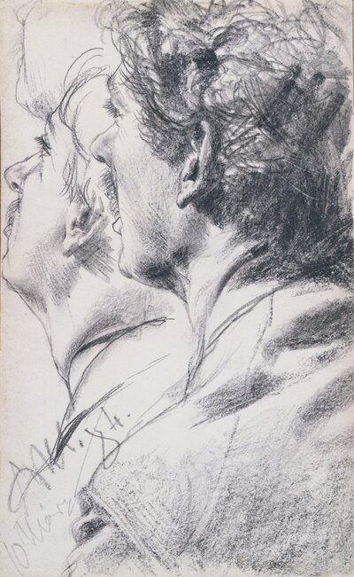 Zwei Männer im Profil, den Blick erhoben by Adolph Menzel