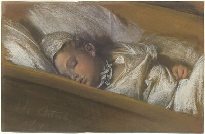 Portrait of a Baby (also known as: Baby in a Cradle) by Adolph Menzel