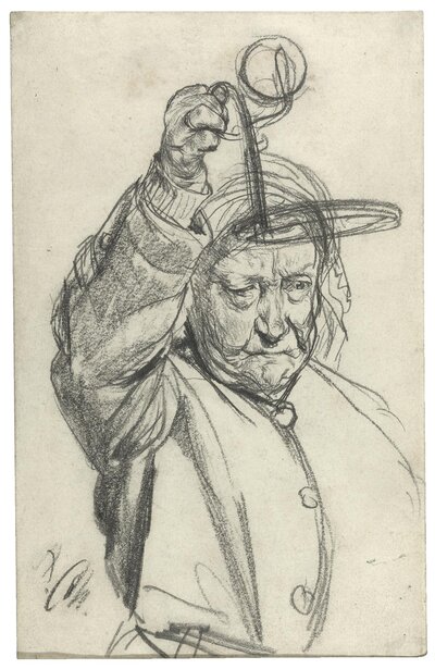 Old Woman Adjusting Her Hat by Adolph Menzel