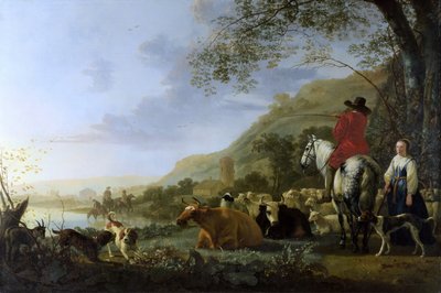 Pastoral Landscape with Mounted Herdsman by Aelbert Cuyp