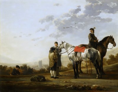 A Gentleman on Horseback with Two Horses by Aelbert Cuyp