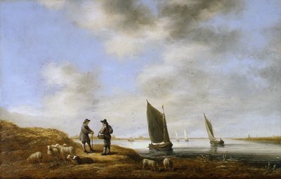 River Scene with Shepherds and a Boat by Aelbert Cuyp