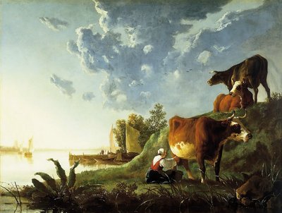 River Scene with Milking Woman by Aelbert Cuyp