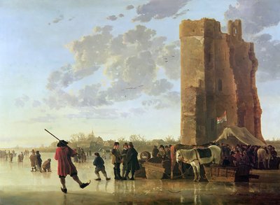 Winter Scene with Ice Skaters near Dordrecht by Aelbert Cuyp