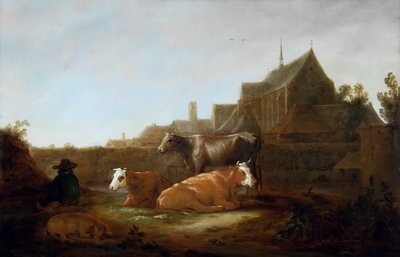 Shepherd with Cattle near a Village Church by Aelbert Cuyp