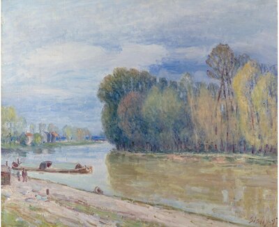 Barges on the Loing (1890) by Alfred Sisley