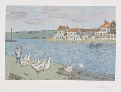 The Geese (Les Oies, lithograph after Sisley, 1897) by Alfred Sisley