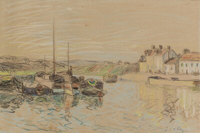 Barges on the Loing at Saint-Mammes (pastel, c.1885) by Alfred Sisley
