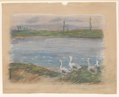 Geese by the River (pastel, c.1897) by Alfred Sisley