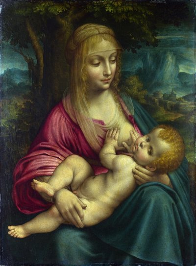 Madonna and Child with Angel (Workshop) (Madonna col Bambino e angelo) by Leonardo da Vinci